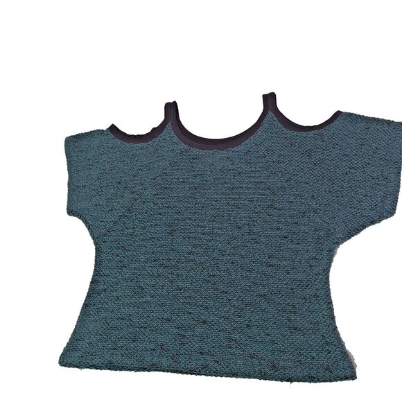 BCBGeneration Womens Top Teal Knit Sweater Blouse Cold Shoulder Size Medium - Picture 12 of 16